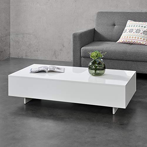 [en.casa] Mesa de Centro Braunschweig 115 x 55 x 31 cm Mesa Baja Mesa de Salón Auxiliar Mesa de café Blanco Alto Brillo