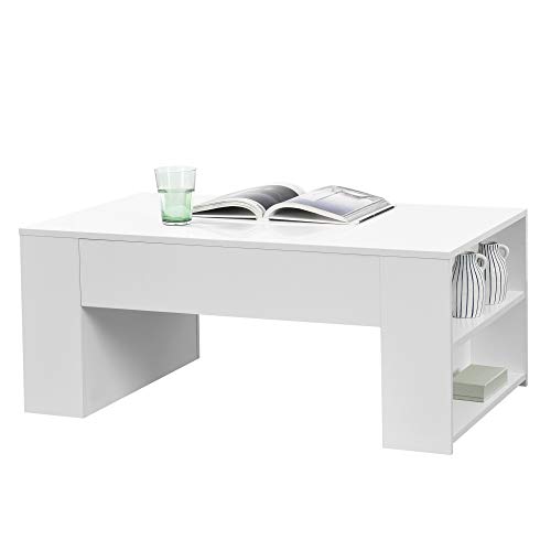 [en.casa] Mesa de Centro Vellinge 42 x 100 x 60 cm Mesa de Salón Auxiliar Mesa Baja con Compartimento de Almacenamiento Mesa de Café o Té Blanco Alto Brillo