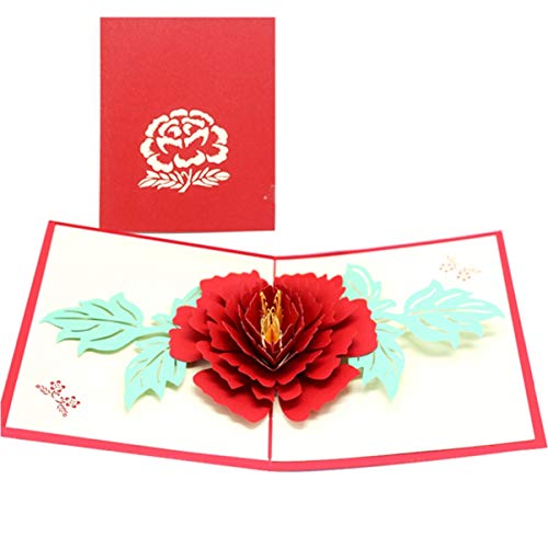 Engao - Tarjetas de felicitación en 3D, diseño de Flor de peonía, Color Rosa, Papel, 26407r, Talla única