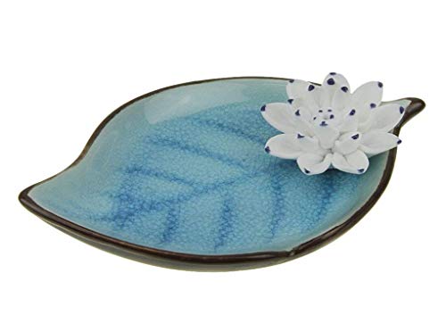 Estufa de aromaterapia Lotus Porcelana Incienso Incenso Soporte de bandeja Gris Bandeja Purificación interior Purificación de aire Decoración de aire Adornos de fart, Azul (Tamaño: 18 * 9.5 cm) SONG