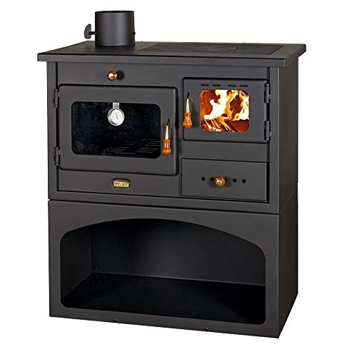 Estufa de leña con salida de humos izquierda para combustible sólido Potencia de calentamiento 10KW Horno y 3 Placas de hierro fundido para cocinar Estufa de leña con salida de humos izquierda para combustible sólido Potencia de calentamiento 10KW Horno y 3 Placas de hierro fundido para cocinar