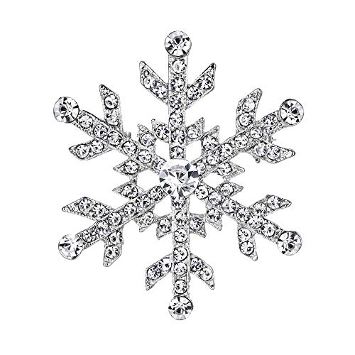 EVER FAITH® - Navidad Regalo Cristal Austriaco Copo de Nieve Flor Invierno Broche - Plata-Tono A11452-1