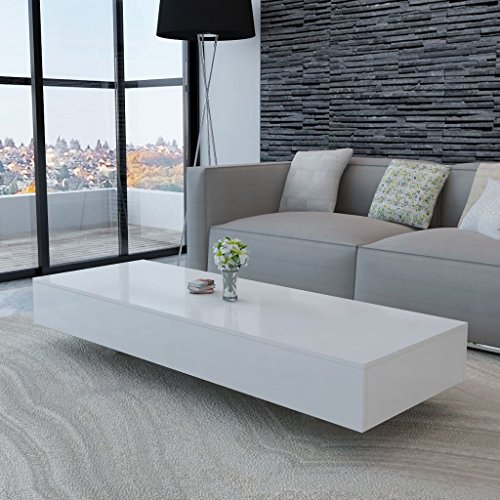 Fesjoy Mesa de café Blanca Mesa de sofá de Alto Brillo para Muebles de Oficina en casa, 115 x 55 x 31 cm