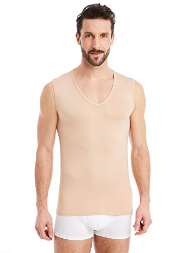 FINN Camisetas Hombre Sin Mangas Cuello Pico - Ropa Interior Microfibra Invisible Color Piel Nude S