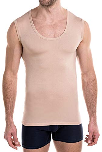 FINN Camisetas Hombre Sin Mangas Cuello Redondo - Ropa Interior Microfibra Invisible Color Piel Nude XXL