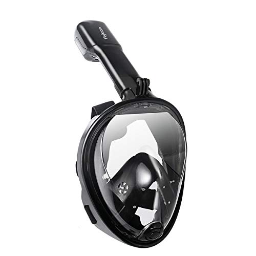 Flyboo Máscara de Snorkel, 180°Vista Máscara de Buceo con diseño panorámico de Cara Completa GoPro Compatible Máscara de Buceo con tecnología Anti-Niebla y Anti-Fugas para Adultos y niños (Negro,S/M)