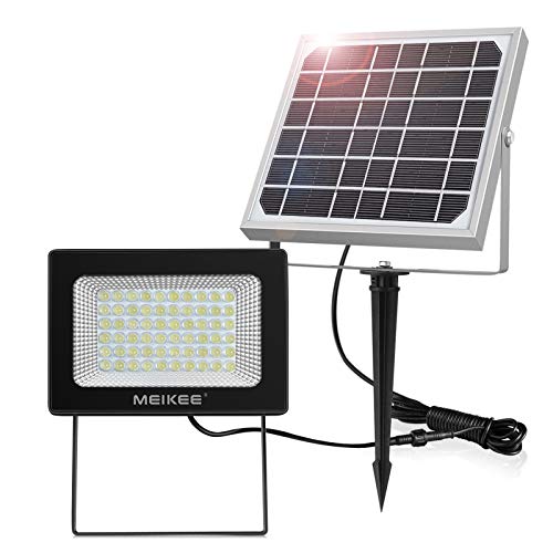 Foco Solar Exterior MEIKEE 60 LED Foco Solar 300LM, Lámpara Solar para Jardín, lluminacion Exterior IP66 Impermeable, Panel Solar con Batería 4000mAh, Para Jardín, Garaje, Patio - Blanco Frío (6000K)