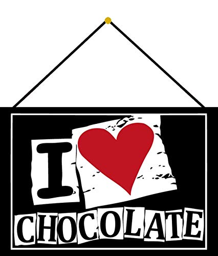 FS - Cartel de chapa con texto "I Love Chocolate" (20 x 30 cm, con cordón)