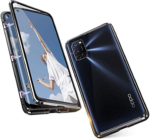 Funda para OPPO A52/A72/A92, Magnética Adsorption Carcasa, 360 Grados Frente y Parte Posterior Cuerpo Completo Transparente Vidrio Templado Protección Metal Choque Cover Case - Azul