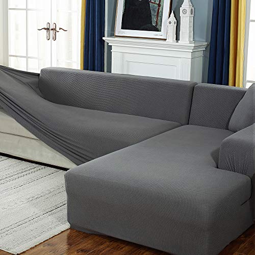 Funda para Sofá - Funda Elástica Chaise Longue en Forma de L 2 Piezas para 3 Asientos+4 Asientos(190-230 cm+235-300 cm)