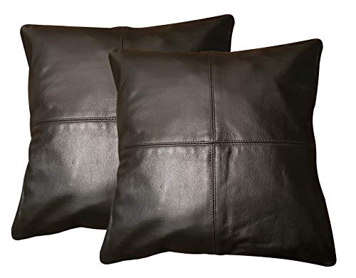 Fundas de cojín para el sofá, 100% piel genuina, color negro, decoración del hogar, 2 piezas, de Charlie London.