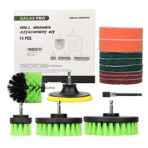 GALAX PRO 14 Pack Drill Brush Attachments Set, Power Scrubber All Purpose Cleaning Brush with Extend Long Attachment for Grout, Tiles, Sinks, Bathtub, Bathroom, Kitchen & Automobile