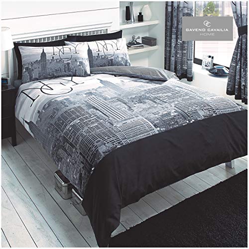 Gaveno cavalia - Juego de Funda de edredón y Funda de Almohada de polialgodón con Estampado Moderno de Nueva York, Color Gris/Negro, Multicolor, Suelto Gaveno cavalia - Juego de Funda de edredón y Funda de Almohada de polialgodón con Estampado Moderno de Nueva York, Color Gris/Negro, Multicolor, Suelto
