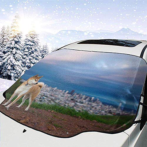 GOSMAO Shiba Inu Looks Up On The Hill Front Car Parabrisas Cubierta Snow Cover Plegable UV Car Front Window Parasol Auto Shade Fit For Most Cars, 147x118cm