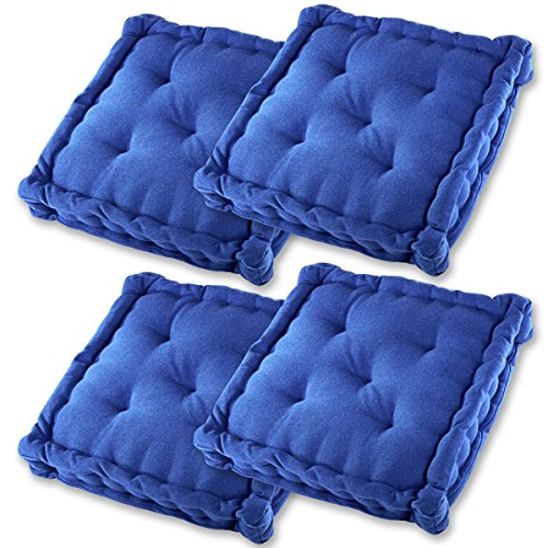 Gräfenstayn® Set de 4 Cojines, Cojines para Silla de 40 x 40 x 8 cm para Interior y Exterior de 100% algodón cojín Acolchado/cojín para el Suelo (Azul)