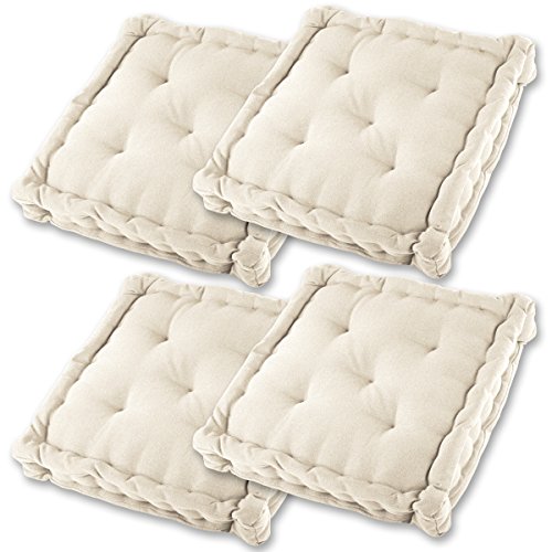 Gräfenstayn® Set de 4 Cojines, Cojines para Silla de 40 x 40 x 8 cm para Interior y Exterior de 100% algodón cojín Acolchado/cojín para el Suelo (Crema) Gräfenstayn® Set de 4 Cojines, Cojines para Silla de 40 x 40 x 8 cm para Interior y Exterior de 100% algodón cojín Acolchado/cojín para el Suelo (Crema)