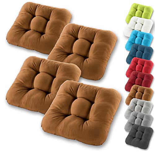 Gräfenstayn® Set de 4 Cojines de Asiento cojín de Silla 38x38x8cm para Interior y Exterior - Funda de algodón 100% - Muchos Colores - Acolchado Grueso/cojín de Suelo (Marrón)