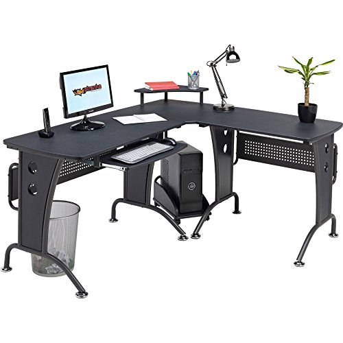 Gran Mesa Escritorio de Esquina con Bandeja de Teclado y Carretilla de CPU para la Oficina en Casa Negro Grafito PC 21g Gran Mesa Escritorio de Esquina con Bandeja de Teclado y Carretilla de CPU para la Oficina en Casa Negro Grafito PC 21g