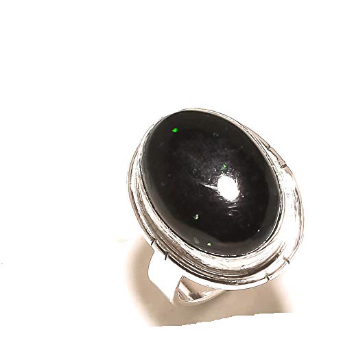 Green Chrome Diopside Quartz! Ring For Girlfriend, Silver Plated! Handmade Jewelry Art! All Variety Store! Size 6 US(Sizeable)