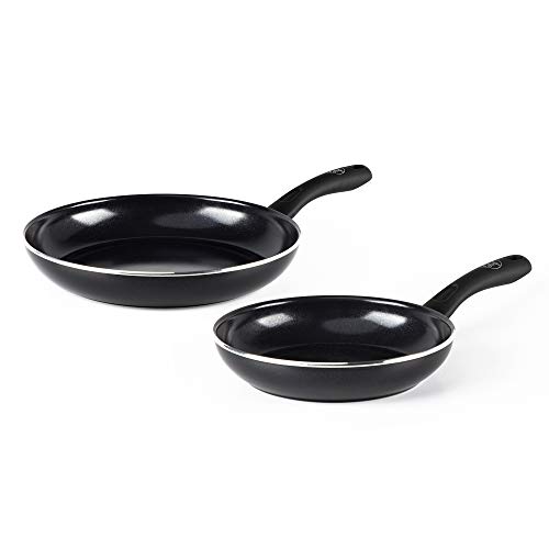 GreenChef Juego de Sartenes Antiadherentes con Revestimiento de Cerámica, Aptas para Todo Tipo de Cocinas, Inducción, Horno y Lavavajillas, 20/28 cm, Negras