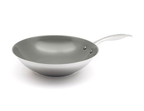 GREENCHEF Profile Plus Wok Antiadherente de Acero Inoxidable con Revestimiento de Cerámica, Apto para Todo Tipo de Cocinas, Inducción, Horno y Lavavajillas, 28 cm, Plateado