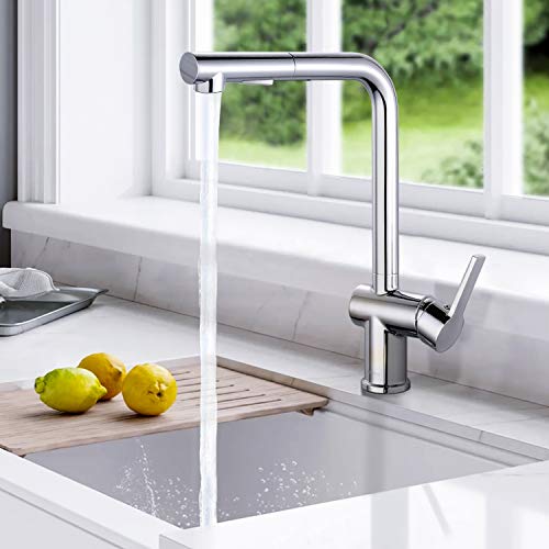 Grifo de Cocina Acero Inoxidable, Dalmo Grifo Cocina con Ducha Extraíble y 360 Giratorio, Grifo Monomando Cocina con 2 Modos de Rociador, Grifo Fregadero con Fácil Instalación