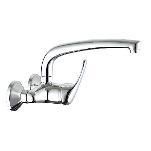 Grifo monomando de cocina fregadero BAT de pared con caño largo giratorio Fabricado en latón con acabados en cromo brillo. Distancia entre las tomas de 15 cm. Repuestos garantizados Grifo monomando de cocina fregadero BAT de pared con caño largo giratorio Fabricado en latón con acabados en cromo brillo. Distancia entre las tomas de 15 cm. Repuestos garantizados