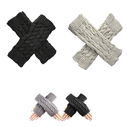 Guantes Largos Sin Dedos Blancos,2 Pares Guantes Térmicos Sin Dedos Mitones Inviernos Tejidos Finos para Mujeres y Niñas