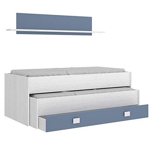 HABITMOBEL Cama Nido Juvenil con Cajon y Estante Superior Acabado Artic y Azul Suave HABITMOBEL Cama Nido Juvenil con Cajon y Estante Superior Acabado Artic y Azul Suave