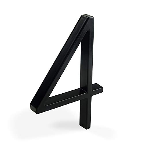 HASWARE Letrero de número de casa flotante de 5 pulgadas (12 cm) Números de puerta modernos Placa de señalización Números de dirección de casa de calle, Metal negro [Número 4]
