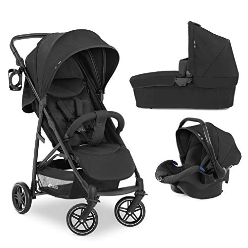 Hauck Rapid 4R Plus Trio Set 3 En1 Soporta Hasta 25 Kg, Silla Auto Compatible Con Isofix, Capazo Para Bebés, Manillar Ajustable En Altura + Portavasos, Capota Xl Con Uv 50+, Plegado Compacto - Negro