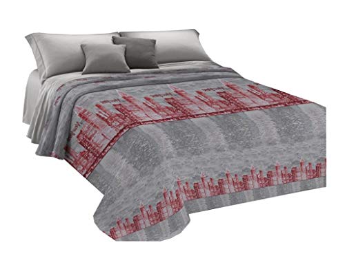 Homelife Colcha Fina de Verano y Primavera para Cama de 90 cm | Edredón Estampado de Nueva York Fabricado en Italia | Ligera Colcha Cubrecama de Algodón para Cama de Matrimonio | Rojo, 170x280