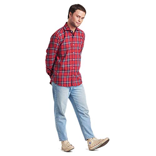 HOOK Camisa Manga Larga para Hombre Cuadros Tartán Cuello Italiano - 100% Algodón Regular Fit - 4004