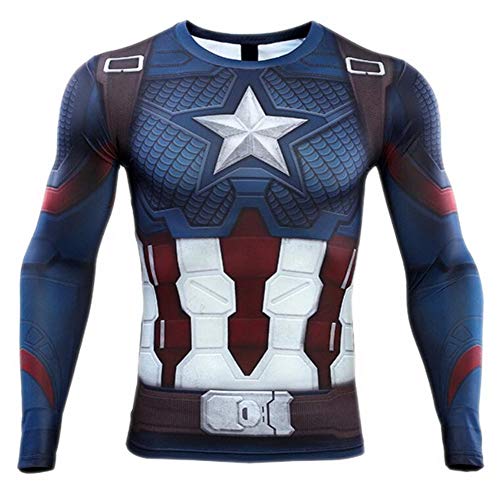 HOOLAZA 2019 Capitán América Camiseta Hombre Jogging Motion Fitness Camisa Manga Larga Manga Corta