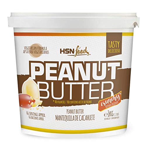 HSN Mantequilla de Cacahuete Textura Crujiente - Peanut Butter Crunchy - 100% Natural | Apto Vegetariano, Sin Grasa de Palma, Sin Grasa Trans, Sin azúcar ni Sal añadidos, 1000g