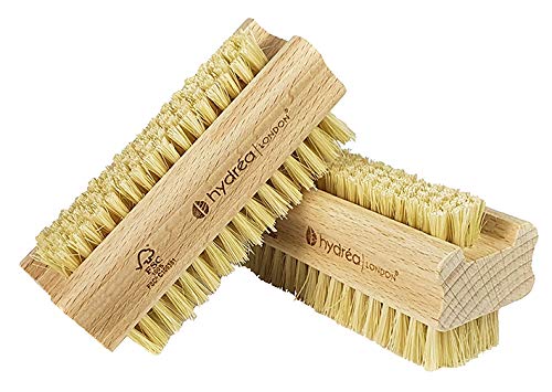 Hydrea - Cepillo de uñas de madera extra resistente, con cerdas rígidas de cactus, paquete de 2 unidades