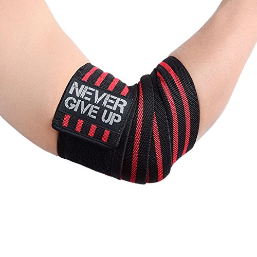 HYFAN Professional Wrist Elbow Knee Wraps Elastic Straps Support Brace Protector for Weightlifting Workout Bodybuilding Gym Fitness (Elbow, Red)