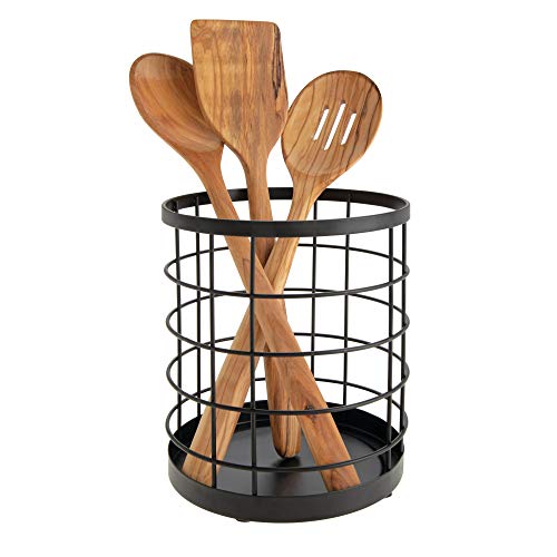 iDesign Porta utensilios de cocina para la encimera, portacubiertos redondo de metal con diseño de rejilla, escurre cubiertos de cocina, negro mate iDesign Porta utensilios de cocina para la encimera, portacubiertos redondo de metal con diseño de rejilla, escurre cubiertos de cocina, negro mate
