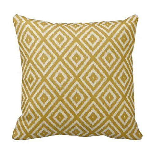Ikat Diamond Pattern Mustard Yellow and Cream Sofa Simple Home Decor Design Throw Pillow Case Decor Cushion Covers Square,Size:16x16 Inches/40 cm x 40 cm