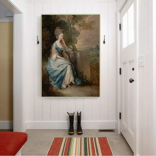 Impresión en lienzo Thomas Gainsborough 《Retrato de Anne, Condesa de Chesterfield》 Cuadro de pintura al óleo sobre lienzo Decoración del hogar 60x90cm Sin marco