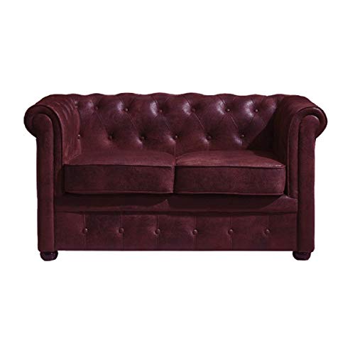 Italian Design - Sofá Chester Burdeos, sofá 2 plazas - Sofá Chesterfield Color Burdeos, Medidas: 132x71x77 cm