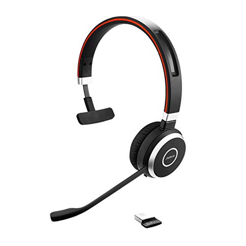 Jabra Evolve 65 UC - Auricular Inalámbrico Monoaural Optimizado para Comunicaciones Unificadas con Batería de Larga Duración - Adaptador Bluetooth USB - Negro