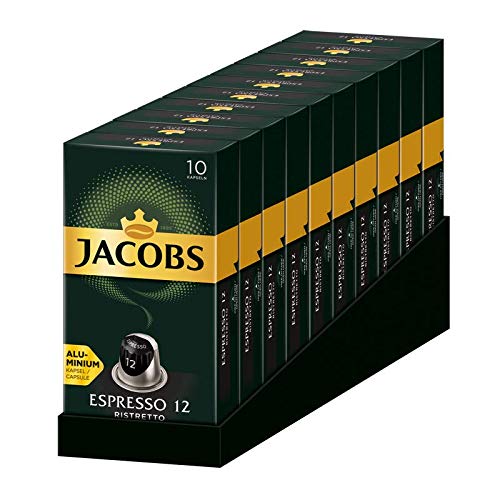 Jacobs Espresso Ristretto - Nespresso®* Cápsulas de café de aluminio compatibles - 10 Paquetes de 10 cápsulas (100 bebidas)
