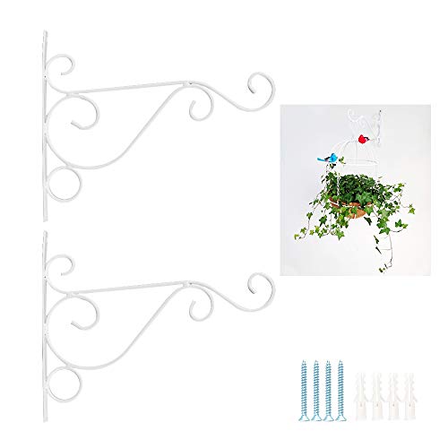 JNCH 2pcs Soporte Colgante Plantas de Pared Gancho Colgador de Hierro para Colgar Plantas Flores Maceta Cestas Colgantes Campanas de Viento Linternas Pájaros Accesorios Tornillos Incluídos (Blanco)