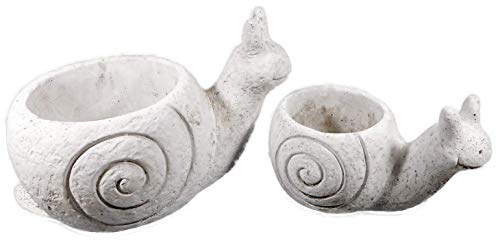 Juego de 2 macetas de caracol de 21 y 15 cm, de piedra fundida, forma de animales, decoración F10