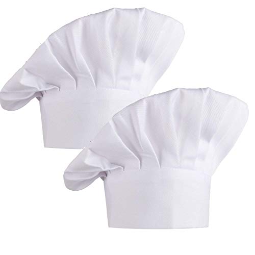 Kbnian Gorro Cocinero, 2 Piezas de Gorro de Chef con Goma Elástica Sombrero de Chef de Algodón Sombrero de Cocinero Gorro de Panadero Gorro para Cocina Restaurante Hotel, Blanco