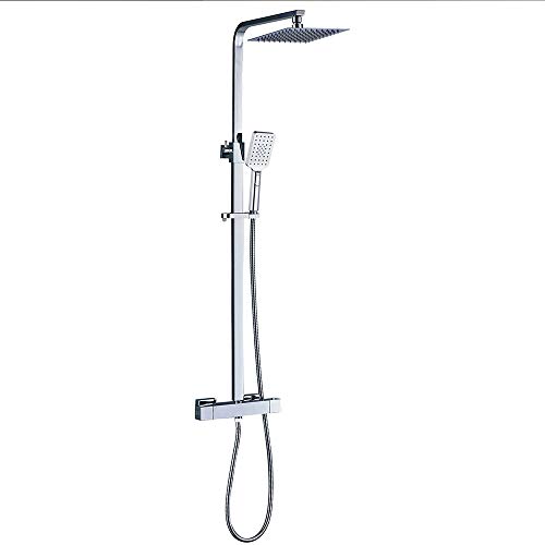 Kibath 407021 Columna termostática EXTRAPLANA de diseño Regulable en Altura de 80 a 120cm, con Grifo, rociador 20x20cm y Mango de Ducha Cuadrados. Acabados Repuestos garantizados, Cromo Alto Brillo Kibath 407021 Columna termostática EXTRAPLANA de diseño Regulable en Altura de 80 a 120cm, con Grifo, rociador 20x20cm y Mango de Ducha Cuadrados. Acabados Repuestos garantizados, Cromo Alto Brillo