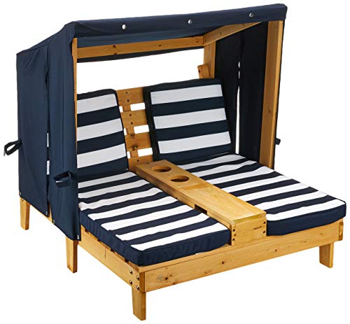 KidKraft- Tumbona de jardín doble para niños, de madera, con posavasos , Color Azul marino y blanco (524)