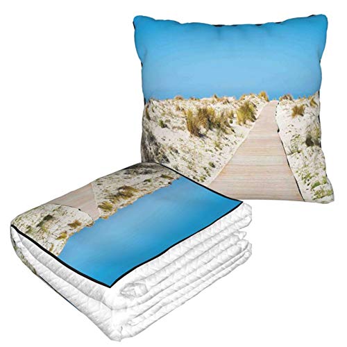 KIMDFACE Manta de Viaje súper Suave,Sendero en la Playa de Le Dune en el Sur de la Isla de Cerdeña,Estilo Italiano,Horas pacíficas,Manta Plegable,Almohada cómoda KIMDFACE Manta de Viaje súper Suave,Sendero en la Playa de Le Dune en el Sur de la Isla de Cerdeña,Estilo Italiano,Horas pacíficas,Manta Plegable,Almohada cómoda
