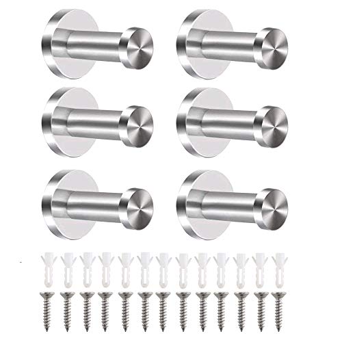 KINDPMA 6Pcs Colgador de Toallas Ganchos de Pared de Acero Inoxidable 7.5cm Percha de Baño Ganchos para Colgar Abrigo 18 Tornillos de Acero Inoxidable y 18 de Expansión de Plástico